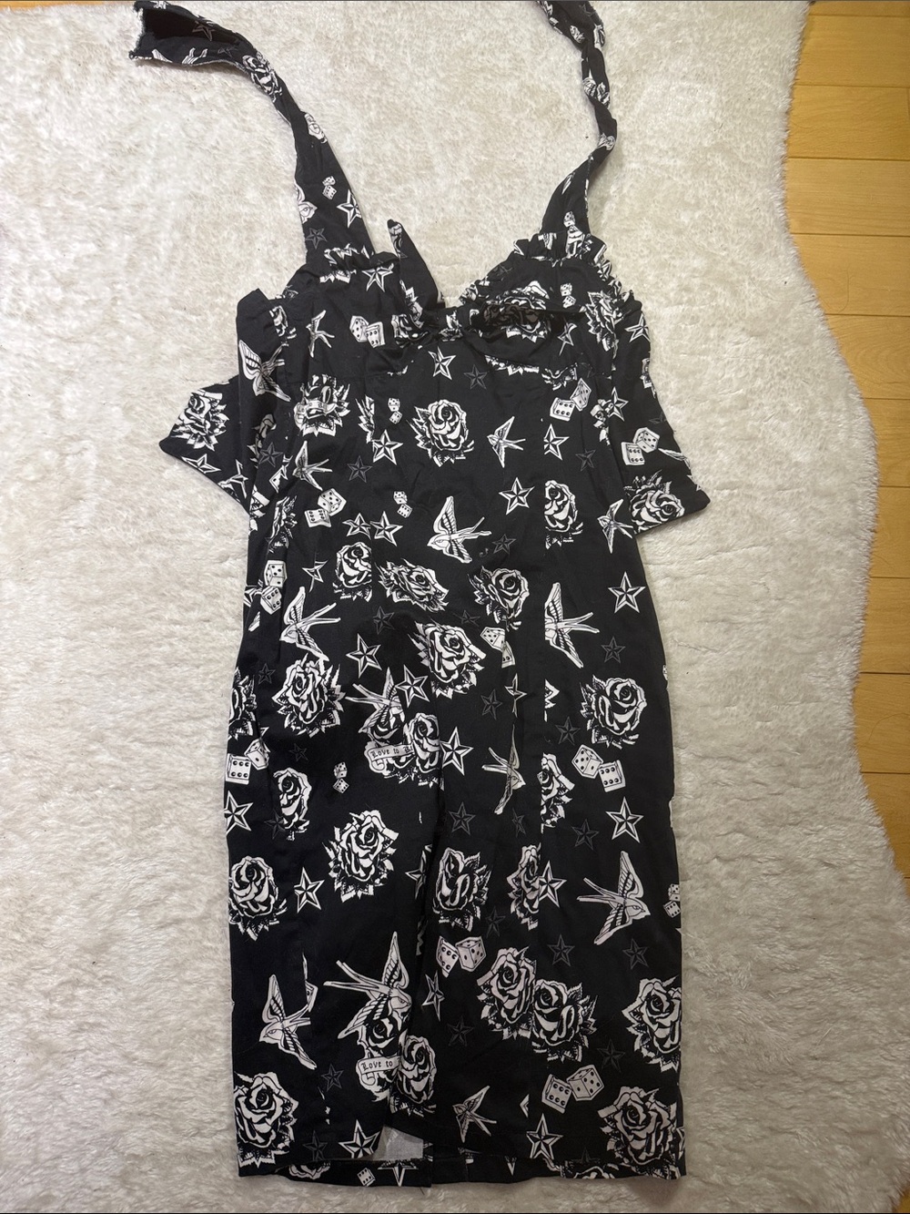 Black Floral & Star Print Midi Dress